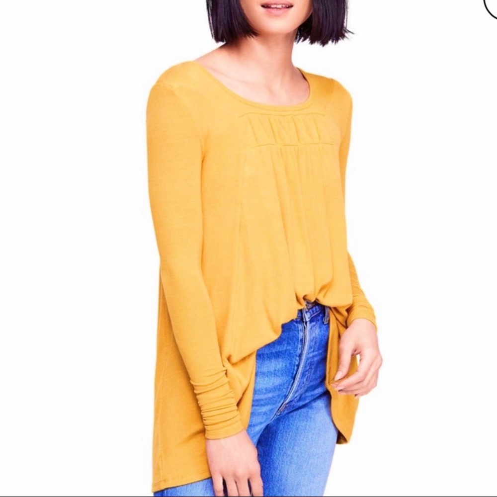 Free People Love Valley Top Long Sleeve Mustard Yellow Gold Small